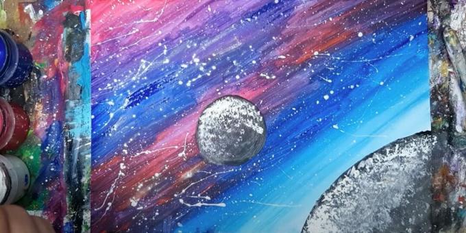 How to paint space with gouache: add a circle and make spots