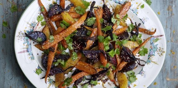 Vegetable salad with roasted beets and carrots