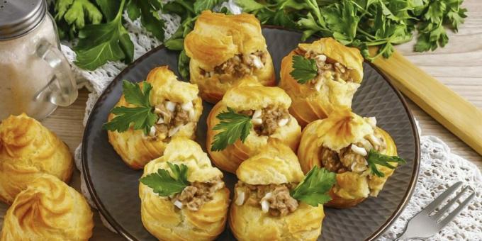 Profiteroles with fish filling