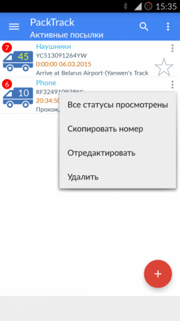 Tracking postal items with PackTrack for Android