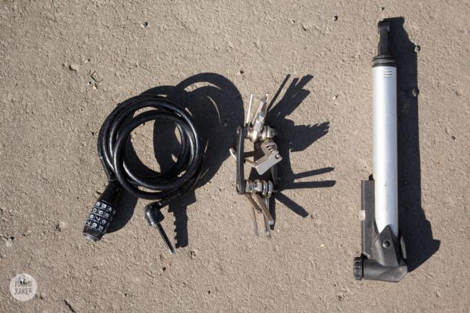 Velotyuning and equipment: multikey pump and bike lock