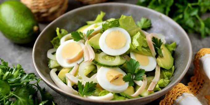 Salad with squid, avocado and cucumber