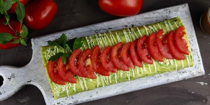 Zucchini roll with vegetable filling