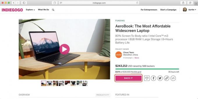 How to buy on Indiegogo: go to the project page and specify all details