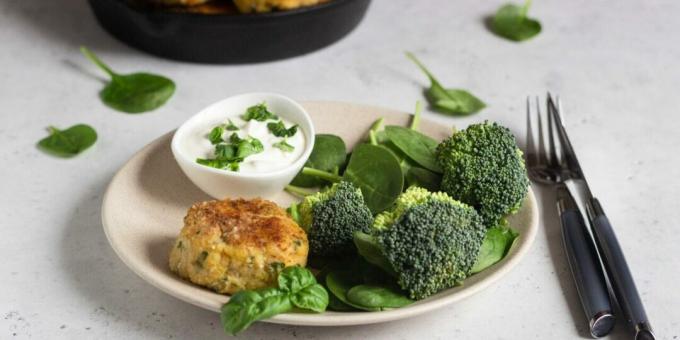 Chicken breast cutlets with broccoli and spinach