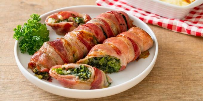 Bacon rolls with cheese and spinach