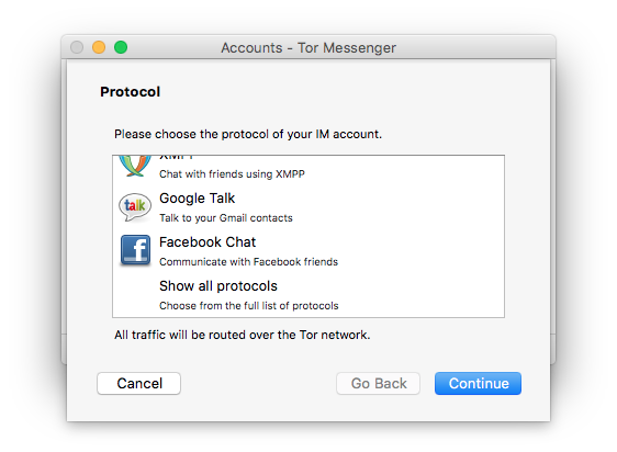 Anonymous Tor Messenger chats