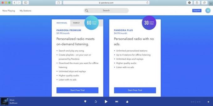 How to use Pandora in Russia: Select rate and click Start Free Trial