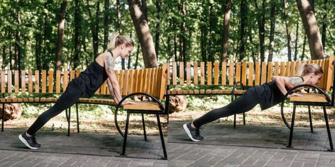 Training on the street: Push-ups on bench