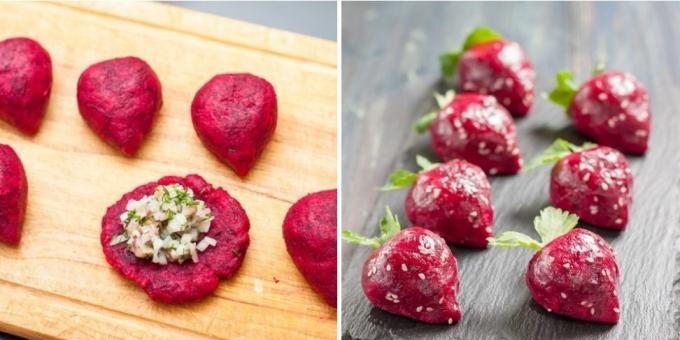 Herring under a fur coat in the form of strawberries