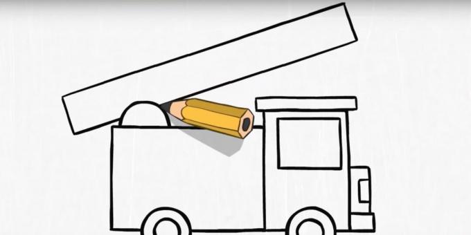 How to draw a fire truck: draw the outlines of the stairs