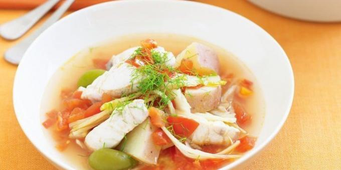 Recipe soup with chicken broth with olives