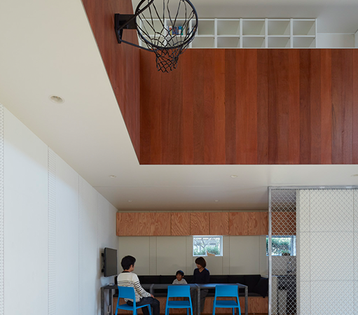 House with a basketball court inside