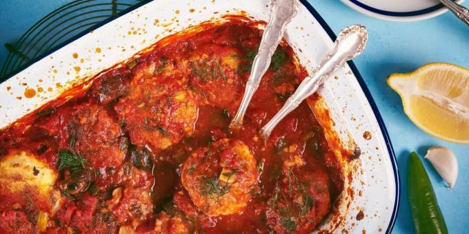 Fish balls in tomato sauce with vegetables