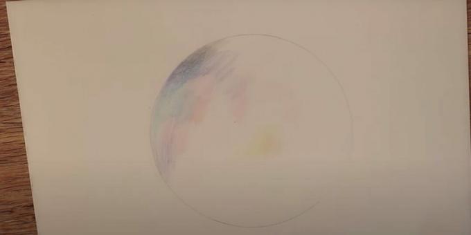 How to draw space with colored pencils: outline color spots