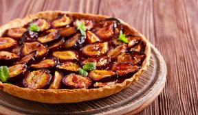 Open pie with plums and jam