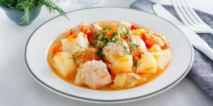 Turkey stewed with zucchini and potatoes