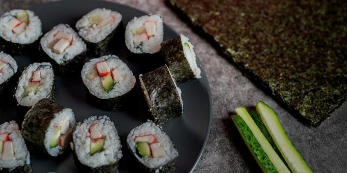 Rolls with crab sticks and cucumber