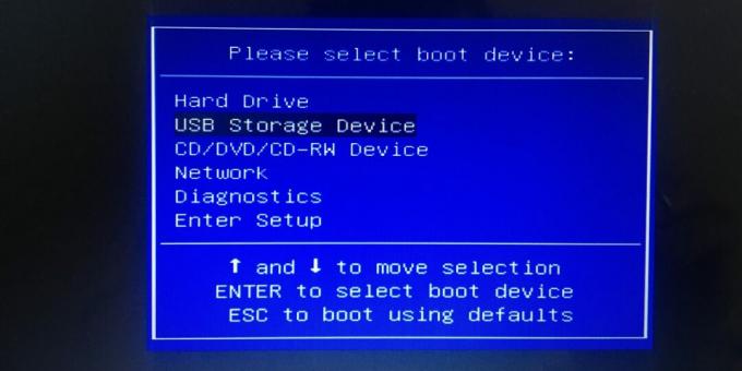 To configure the BIOS to boot from a USB flash drive, select the USB Storage Device item