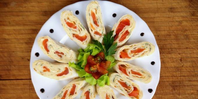 Lavash roll with trout and cream cheese