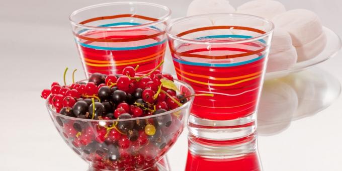 Compote of black and red currant berries with leaves