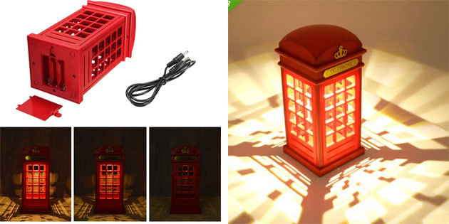Night light in the form of a telephone booth