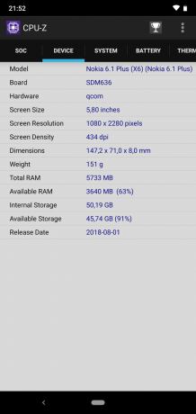 Review of Nokia 6.1 Plus: CPU-Z (continued)