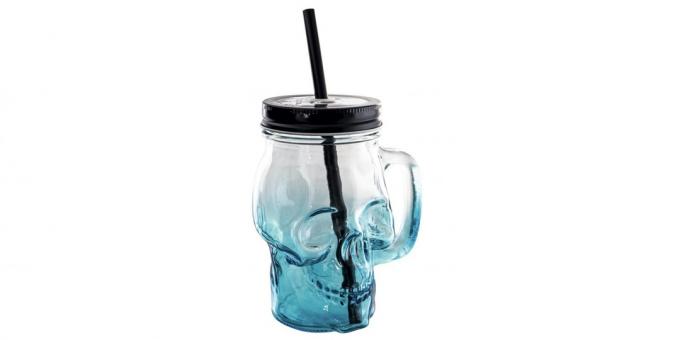 Mug "Skull" with lid and straw