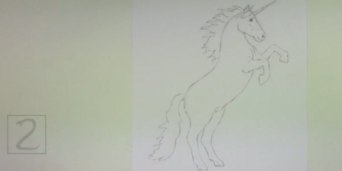Zigzag lines, draw a mane and tail Unicorn