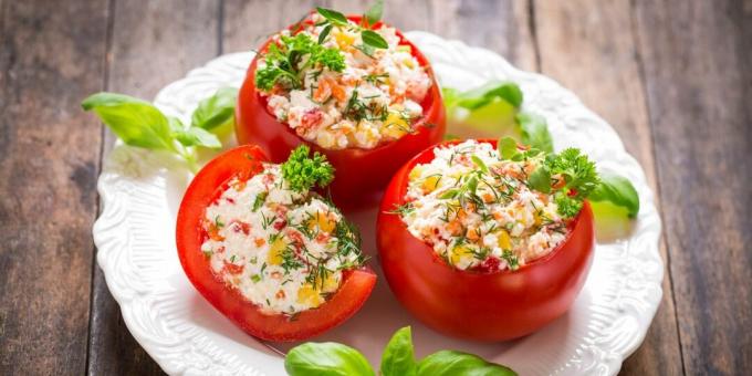 Tomatoes stuffed with cheese and vegetables
