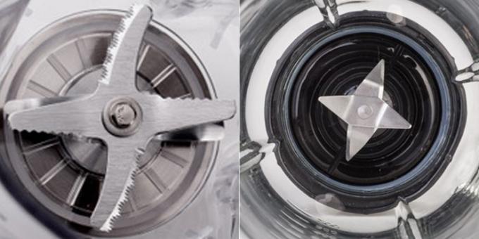 How to choose a blender: Straight blade (left), worse grinds products than curved (right)