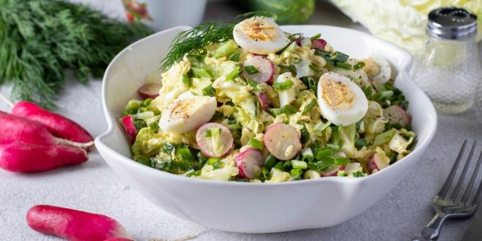 Beijing cabbage salad with eggs and cucumbers