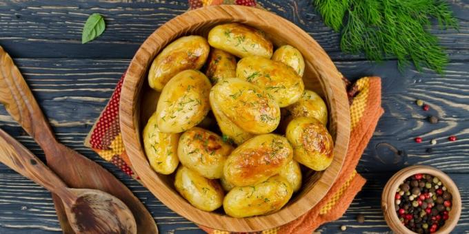 Potato baked in the oven with mayonnaise and mustard