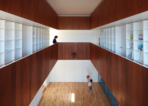 House with a basketball court inside