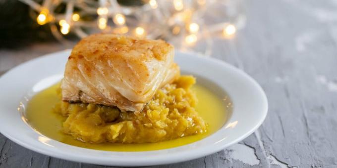 Baked cod with sweet potato puree