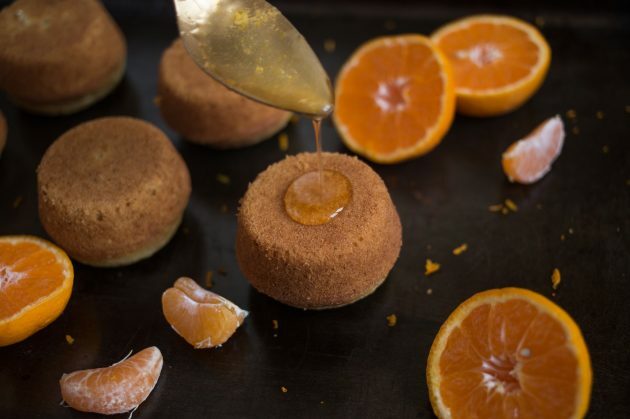 Drizzle the syrup over the tangerine muffins