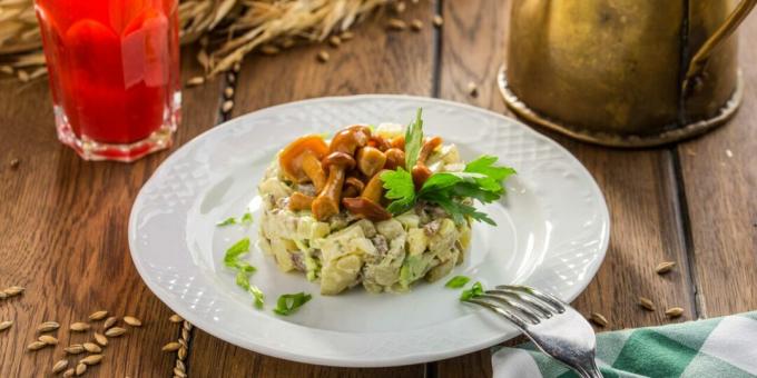 Meat salad with pickled mushrooms