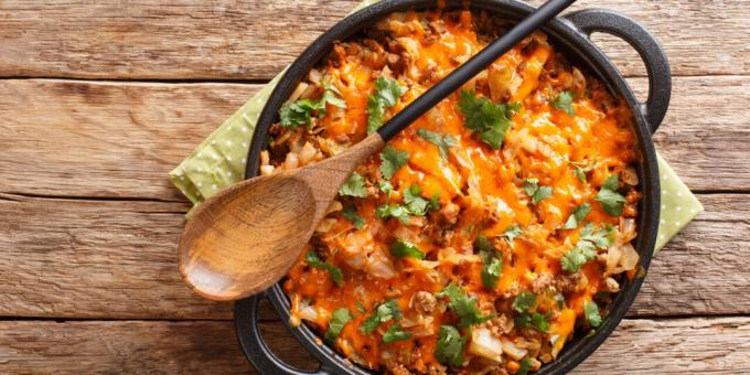 Casserole with ground beef and cabbage