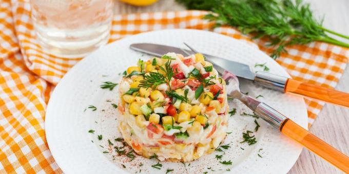 Salad with crab sticks, sweet pepper and corn