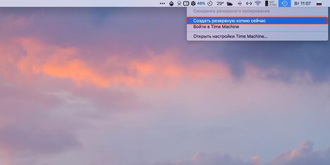 How to set up a Time Machine backup: Click the Time Machine icon in the menu bar and select "Back up now."