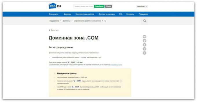 How to register a domain: Domain Information areas
