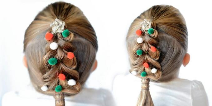 hairstyles for girls in the New Year, "herringbone" of braids without braiding