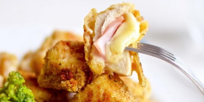 Chicken nuggets with ham and cheese