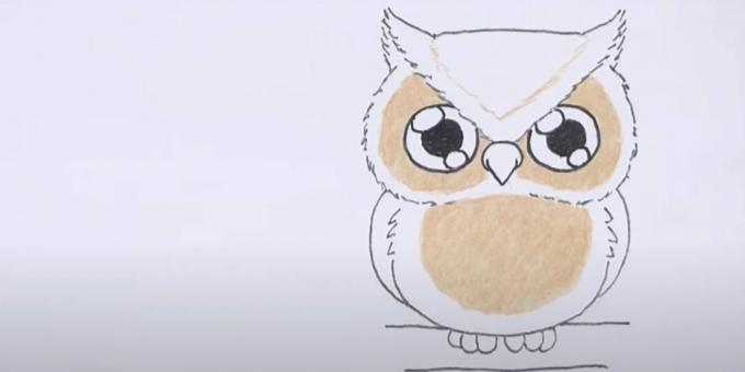 How to draw an owl: sketch and paint over circles