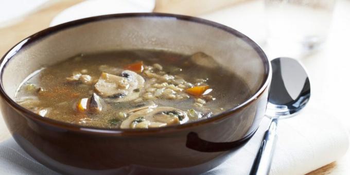 Lamb soup with barley and mushrooms