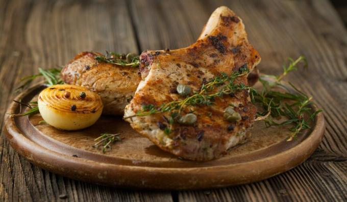 Pork loin steak with mustard and paprika