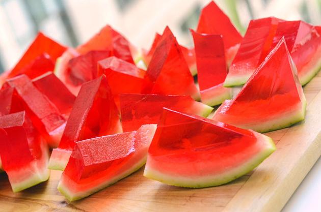 Dishes from watermelon. alcohol jelly