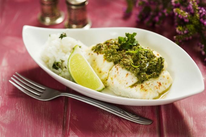 Steamed cod in herbs