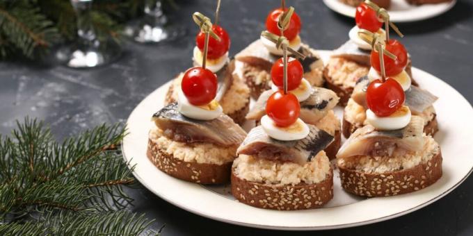 Canape with herring and cheese
