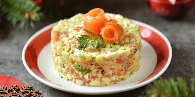 Salad with red fish, eggs and avocado